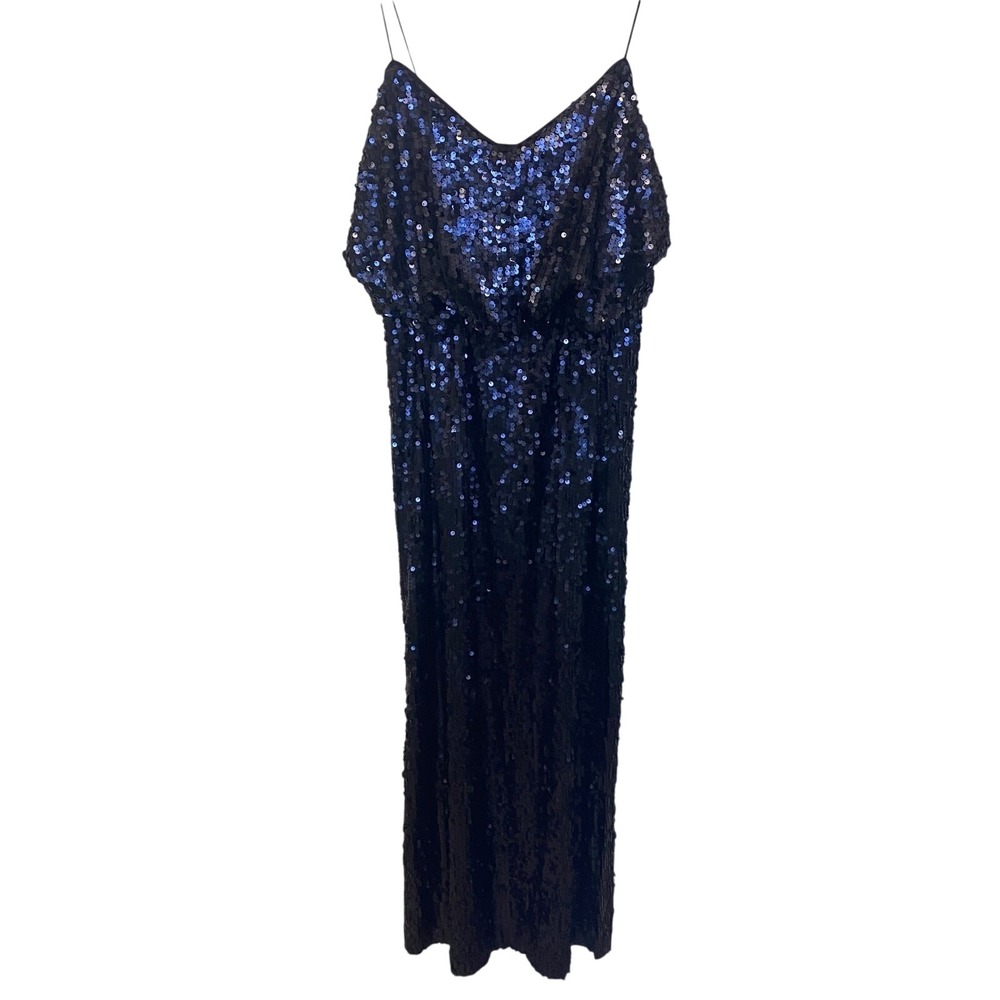 Aidan Mattox Sequined Black Blouson Maxi Dress Formal Gown Metallic Size 10
